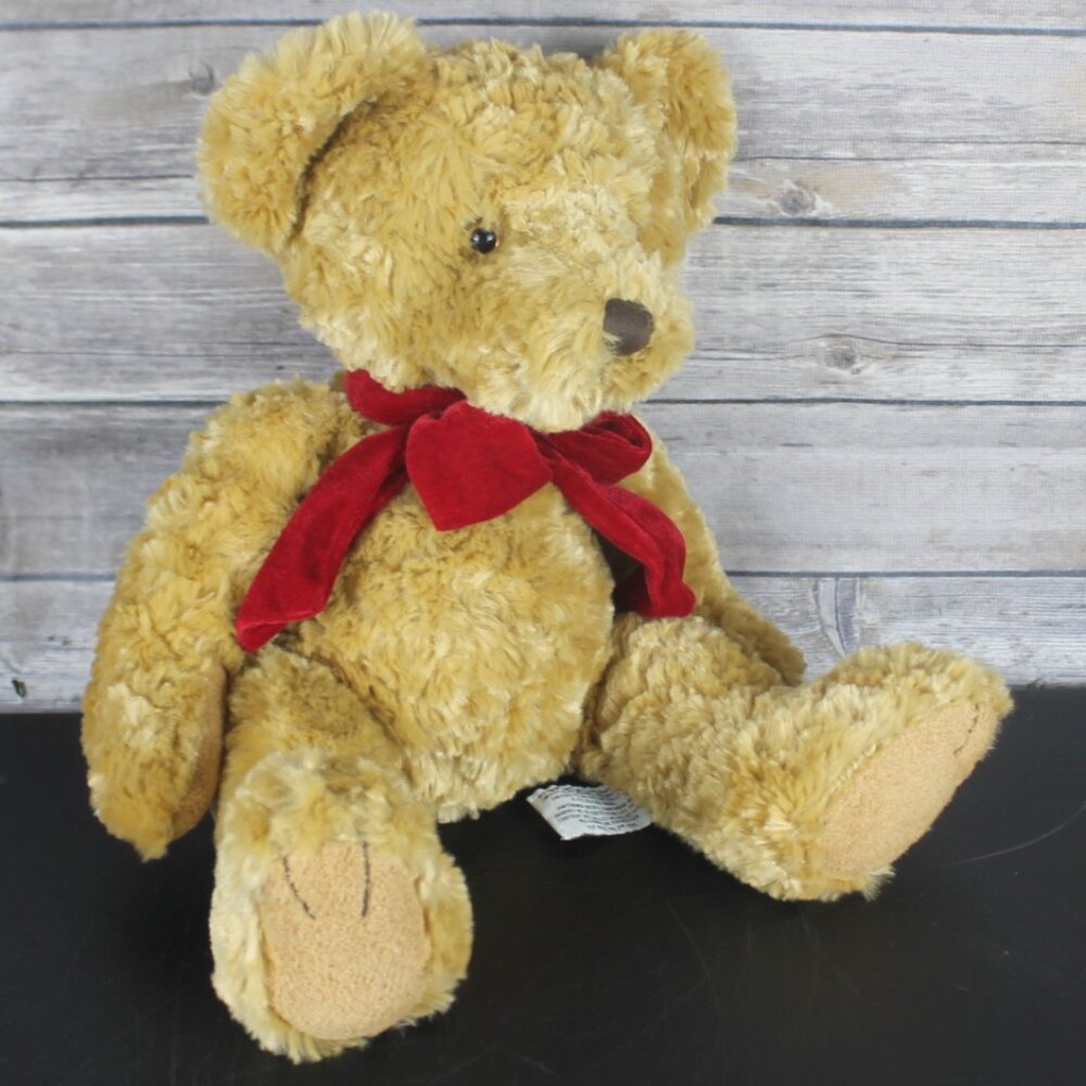 Gilmore Bombay Teddy Bear 16" Plush Toy Stuffed Animal Soft Tan red Bow